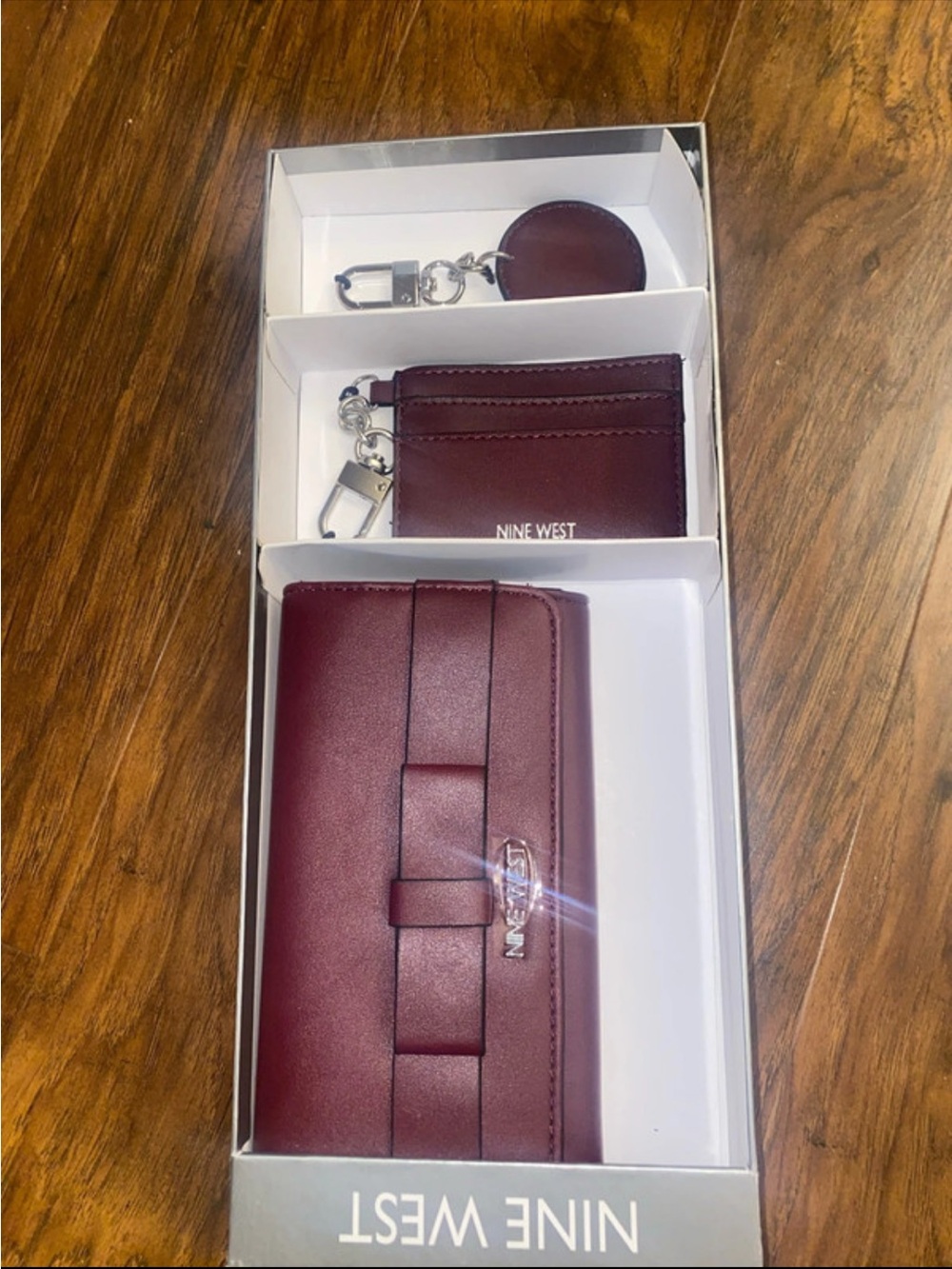Nine West Burgundy Women's Wallet, Card Holder & Key Fob Set